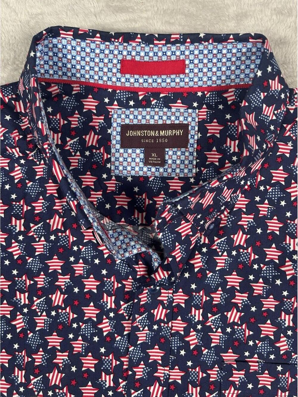 Johnston & Murphy Patriotic Stars Flag Button Down Shirt Mens XL Fourth Of July